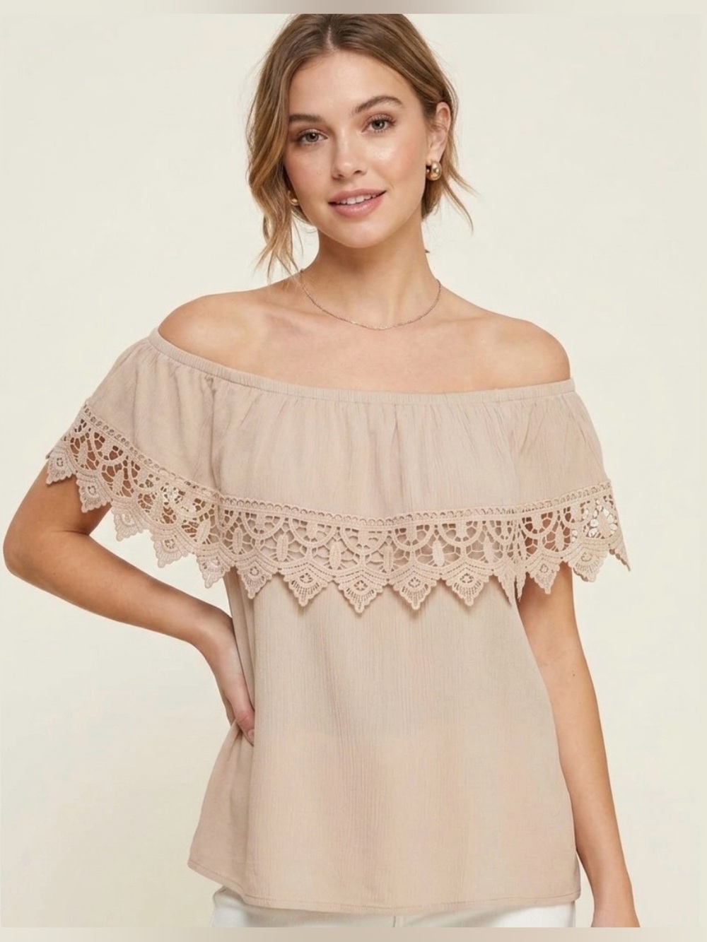 Off Shoulder Crochet Cropped Top Ambiance